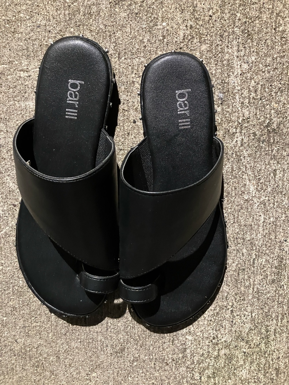 Bar III Black Leather Slide Sandals with Toe Loop Strap